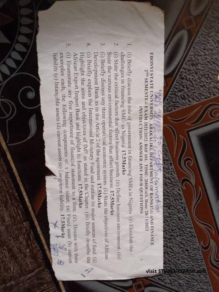 BAF 101 Past Questions and Answers