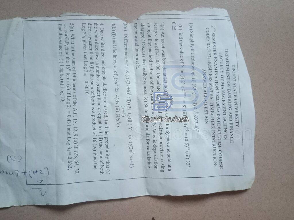 BAF 122 Past Questions and Answers 2024