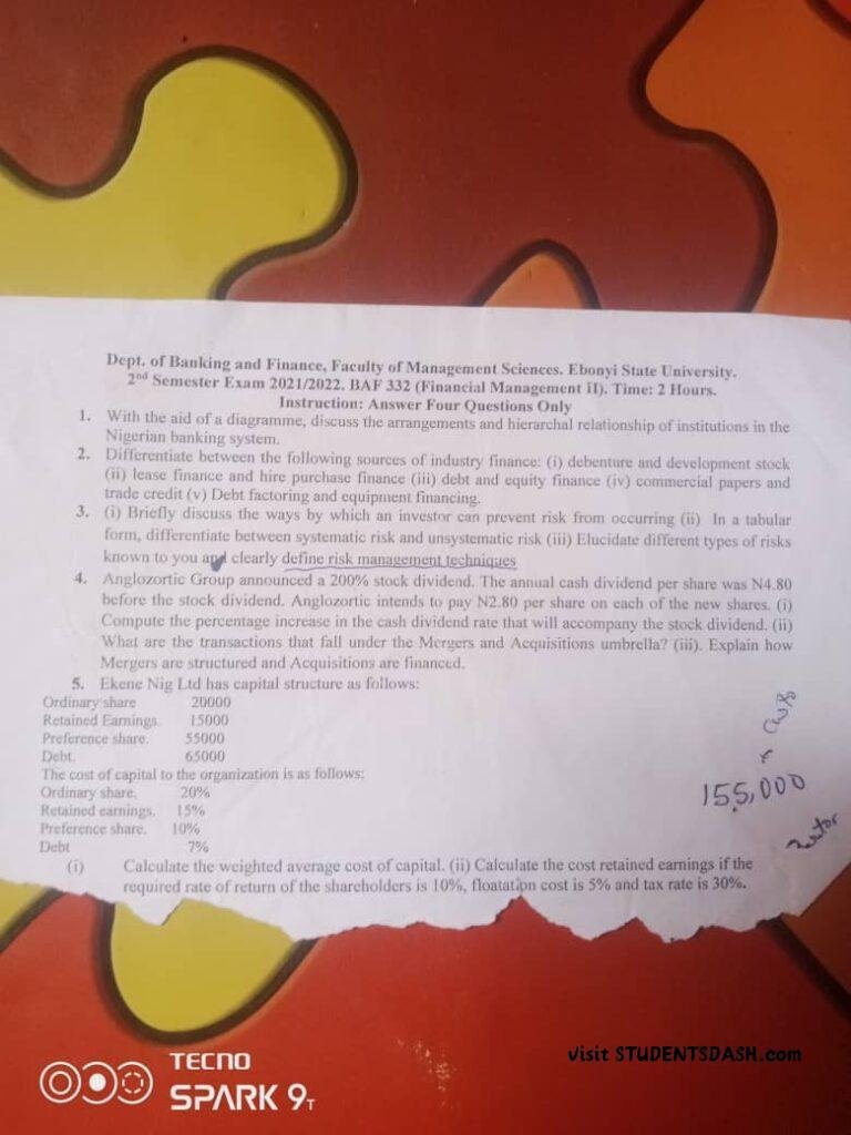 BAF 332 Past Questions and Answers