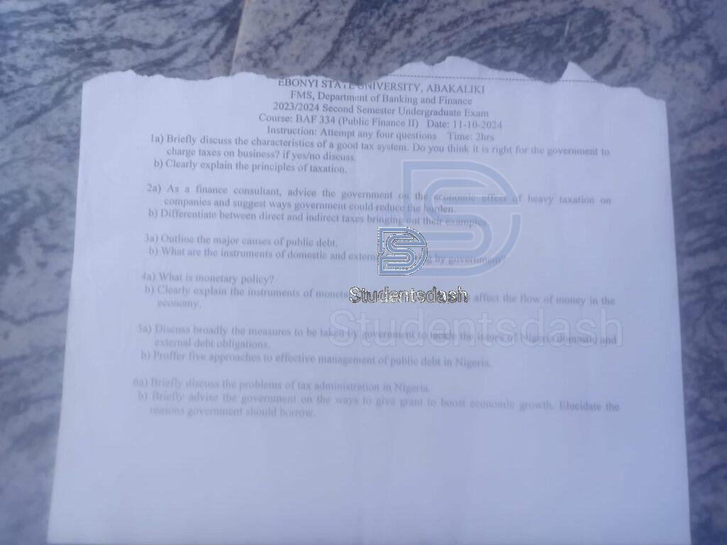 BAF 334 Past Questions and Answers