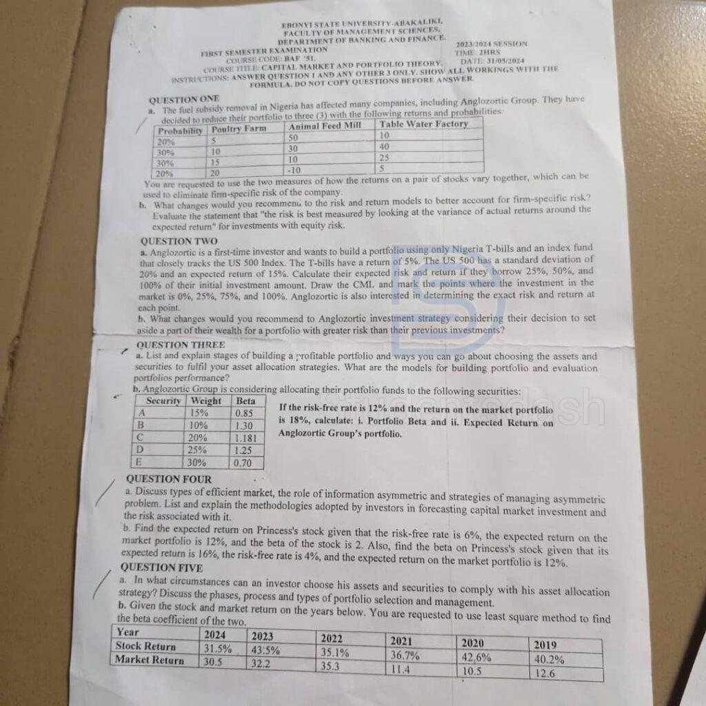 BAF 451 Past Questions and Answers