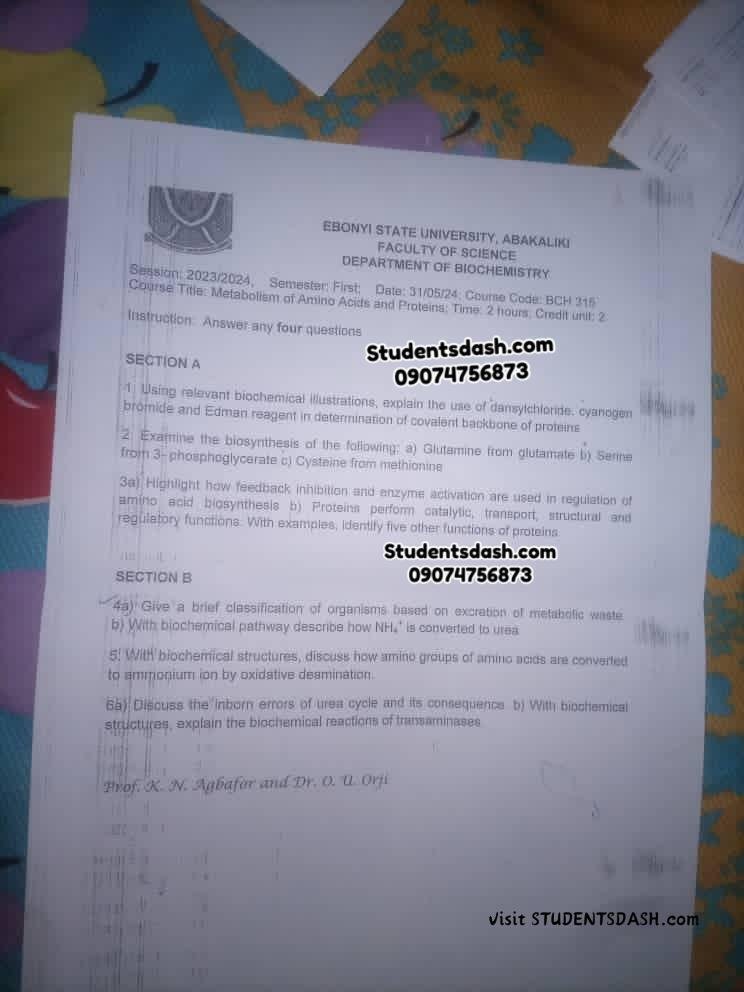 BCH 215 Past Questions and Answers