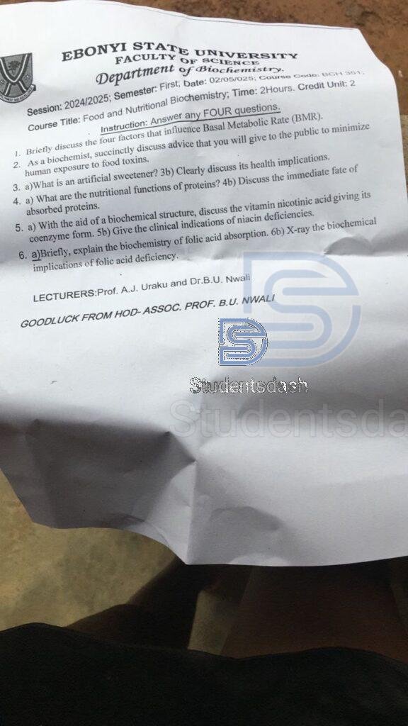 BCH 361 Past Questions and Answers 2025