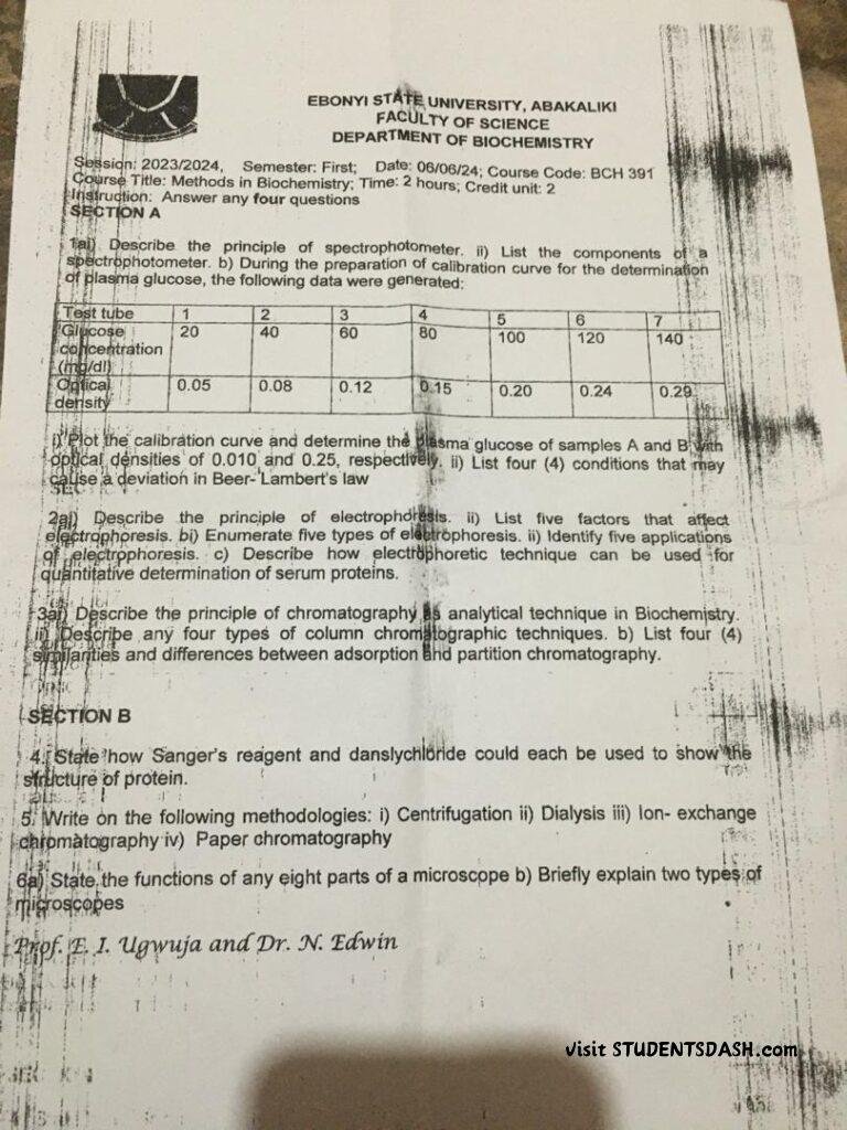 BCH 391 Past Questions and Answers 2023_2024
