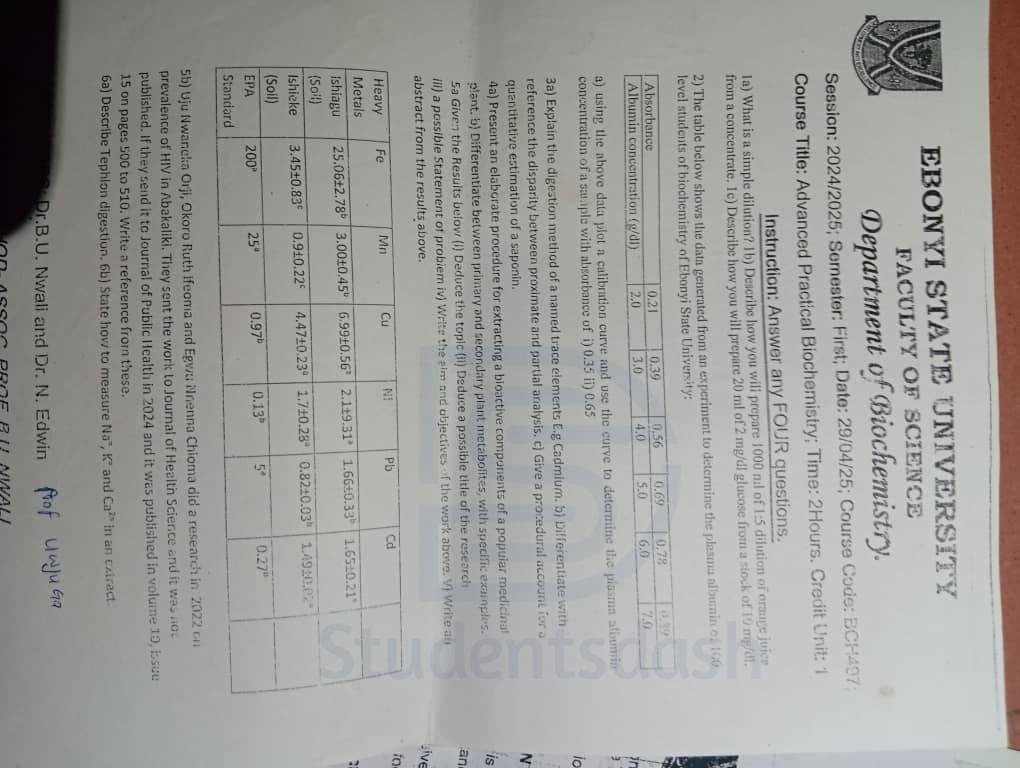 BCH 407 Past Questions and Answers