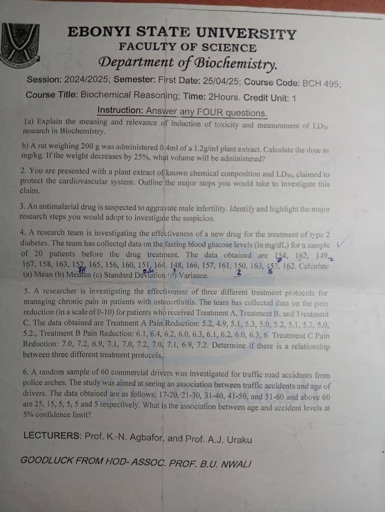 BCH 495 Past Questions and Answers