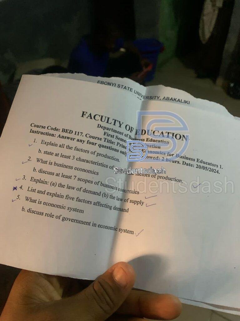 BED 117 Past Questions and Answers