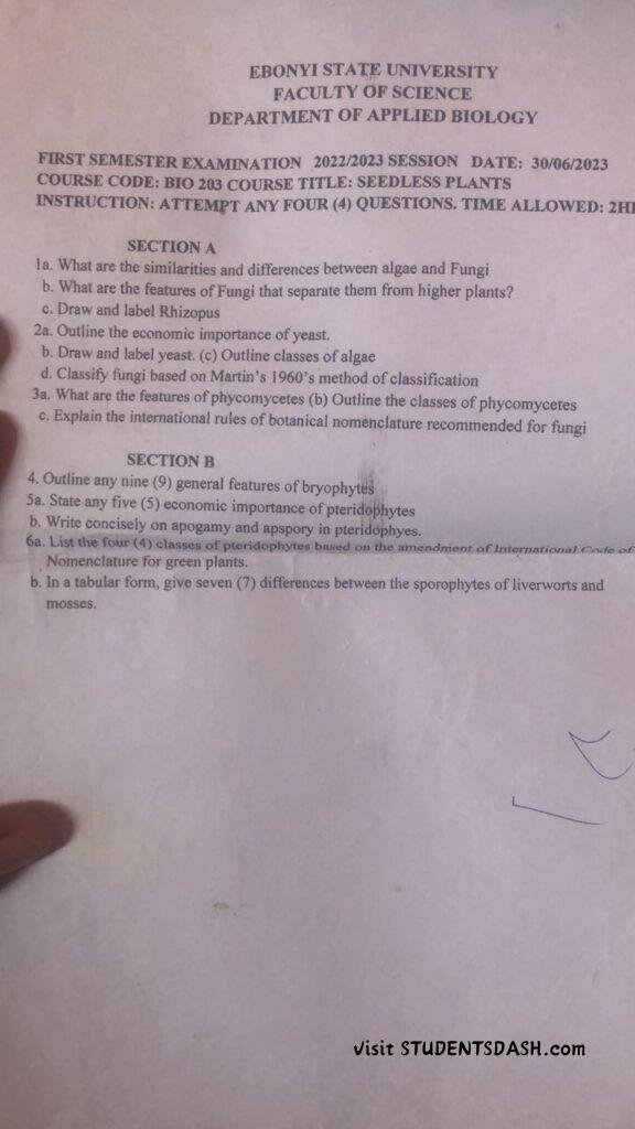 BIO 203 Past Questions and Answers