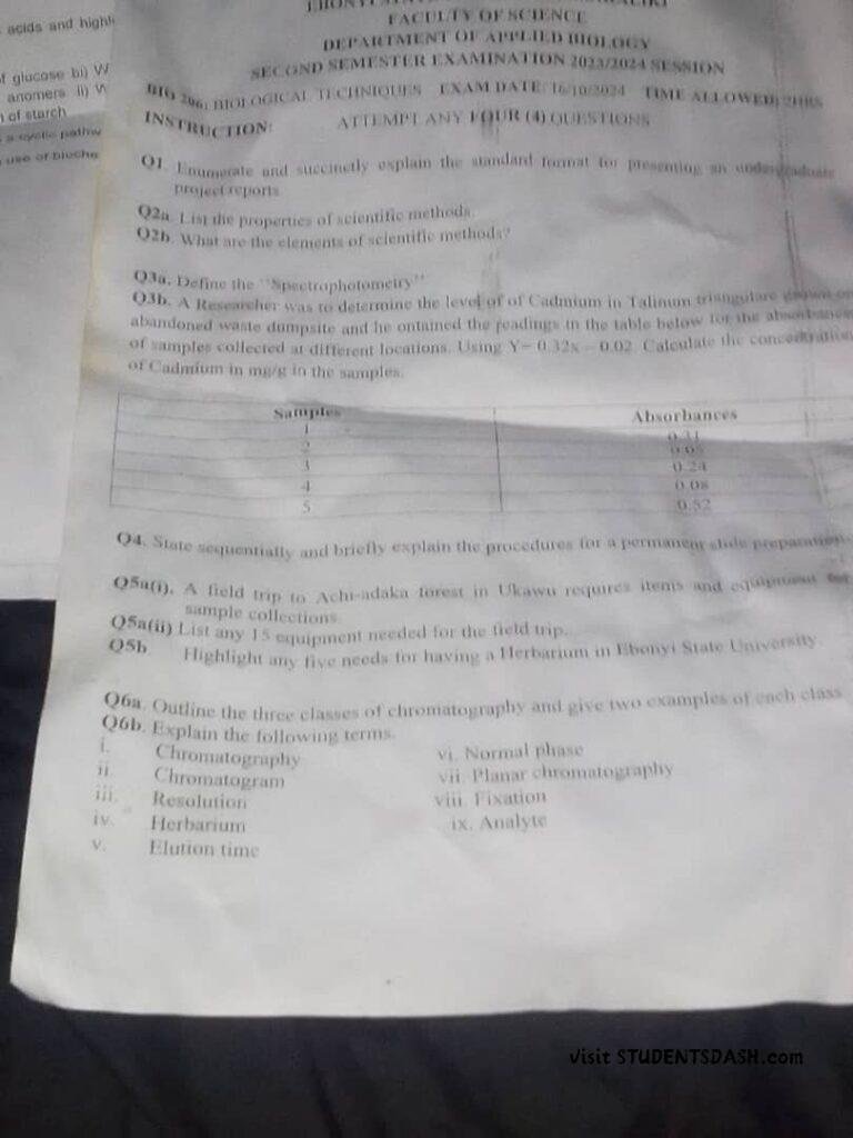 BIO 206 Past Questions and Answers