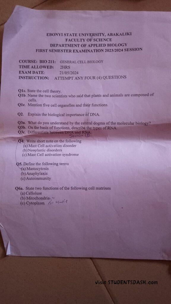 BIO 211 Past Questions and Answers