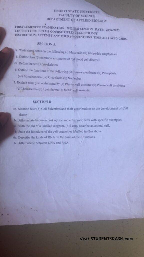 BIO 211 Past Questions and Answers 2