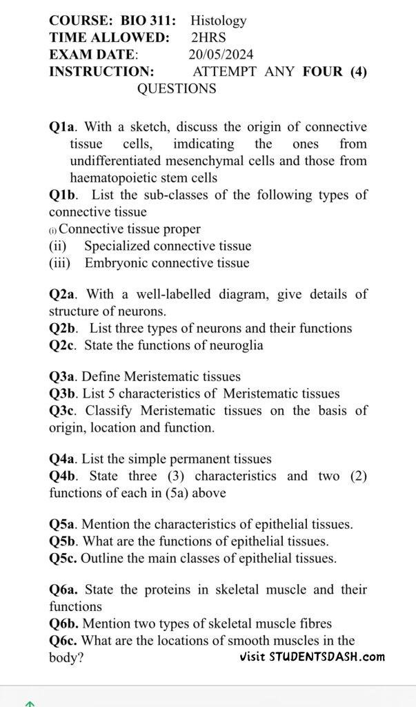 BIO 311 Past Questions and Answers 2