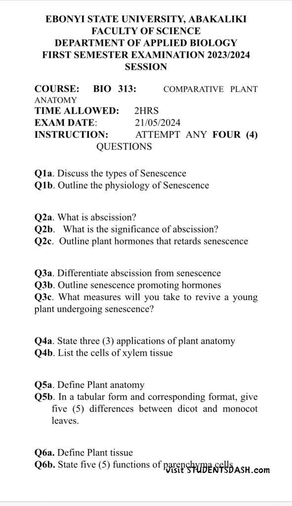 BIO 313 Past Questions and Answers