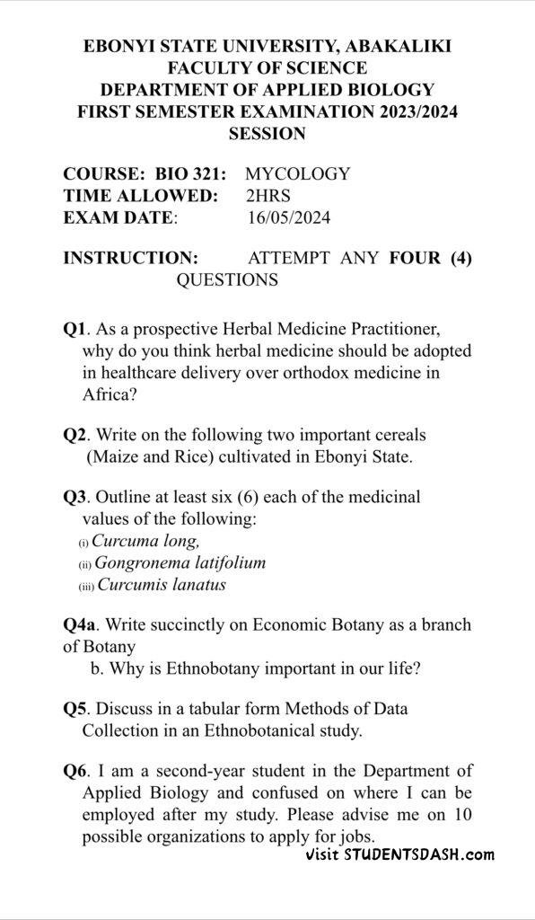 BIO 321 Past Questions and Answers