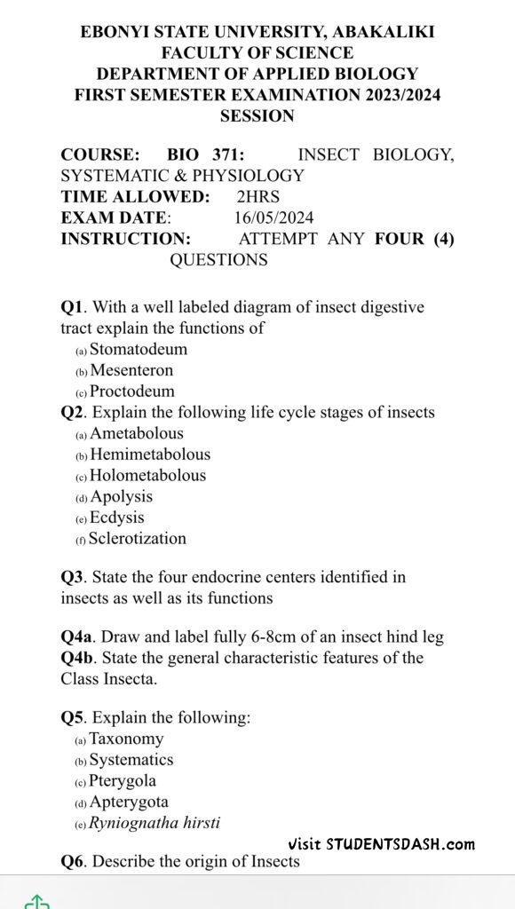 BIO 371 Past Questions and Answers