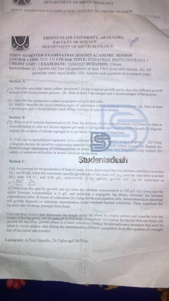 BTE 335 Past Questions and Answers