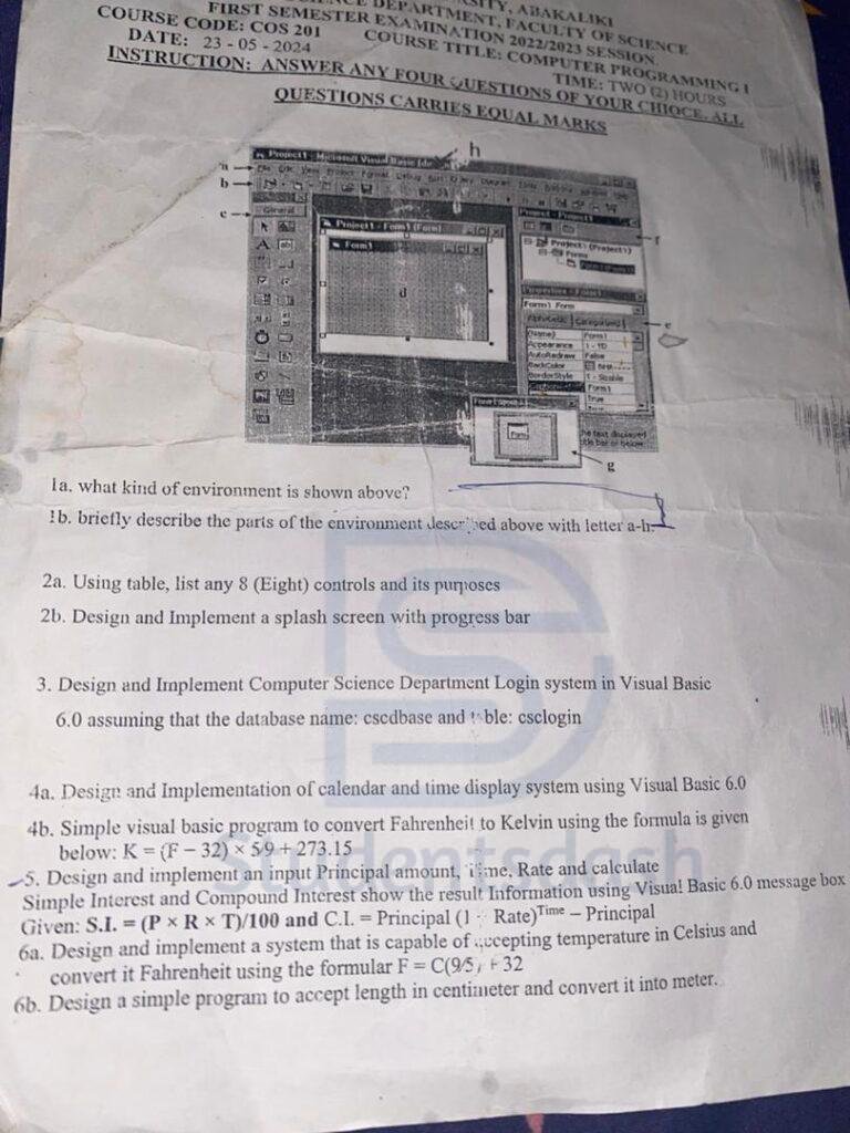 COS 201 Past Questions and Answers