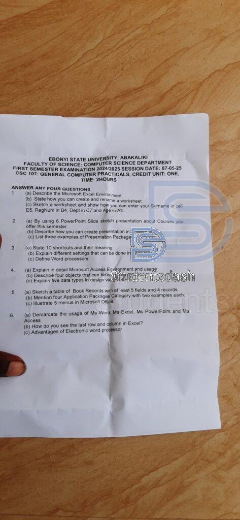CSC 107 ( COS 107 ) Past Questions and Answers 2025