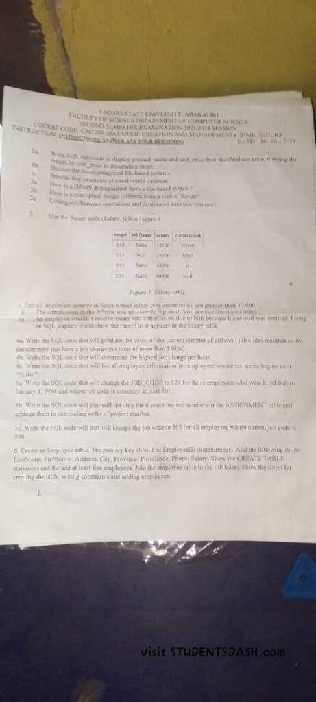 CSC 204 Past Questions and Answers