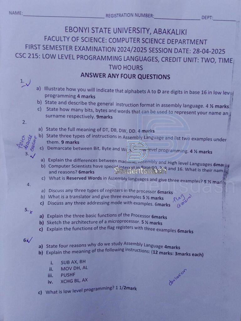 CSC 215 Past Questions and Answers 2025