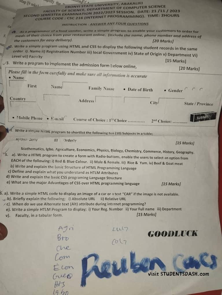 CSC 216 Past Questions and Answers