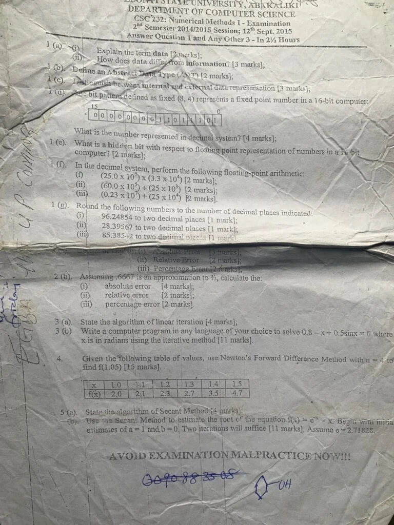 CSC 232 Past Question and Answers