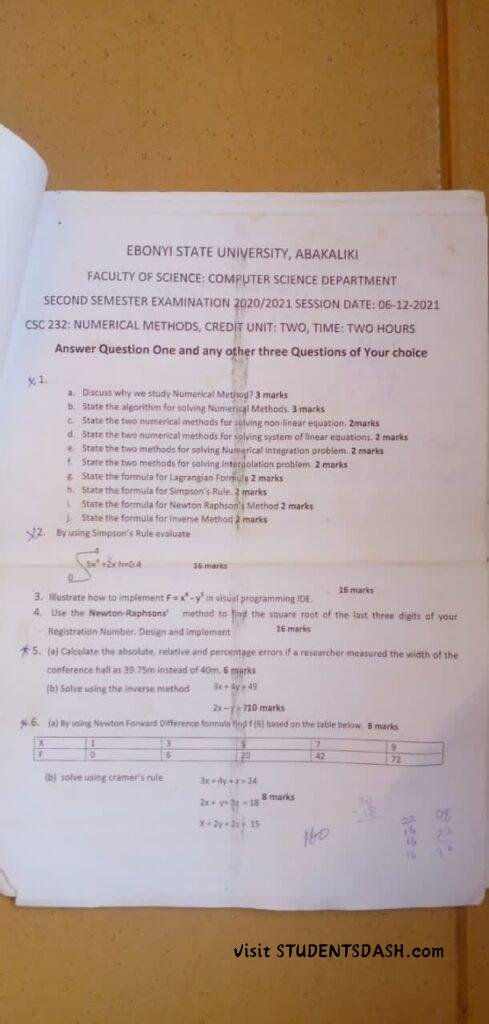CSC 232 Past Questions and Answers