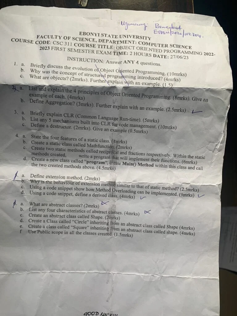 CSC 311 Past Question and Answers
