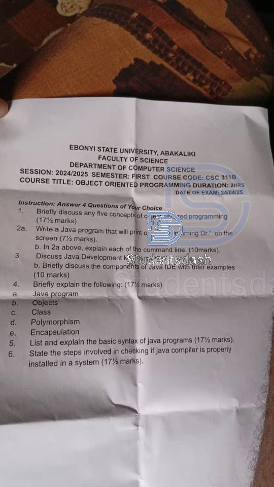 CSC 311B Past Questions and Answers