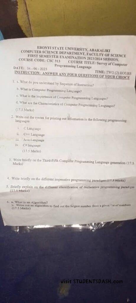 CSC 313 Past Questions and Answers