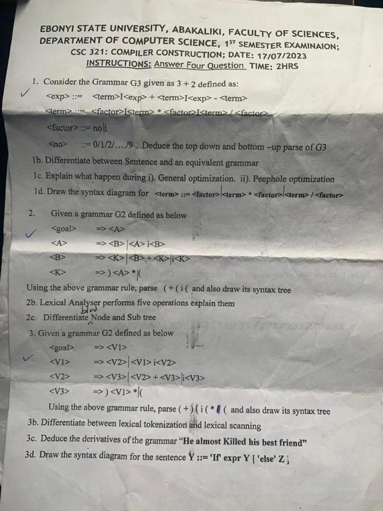 CSC 321 Past Question and Answers