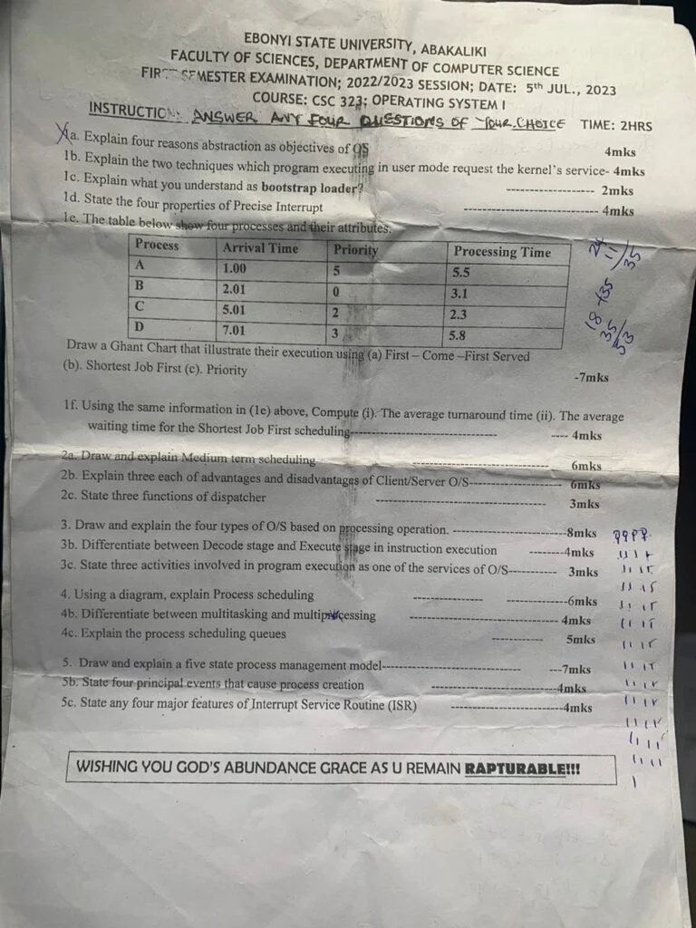 CSC 323 Past Questions and Answers