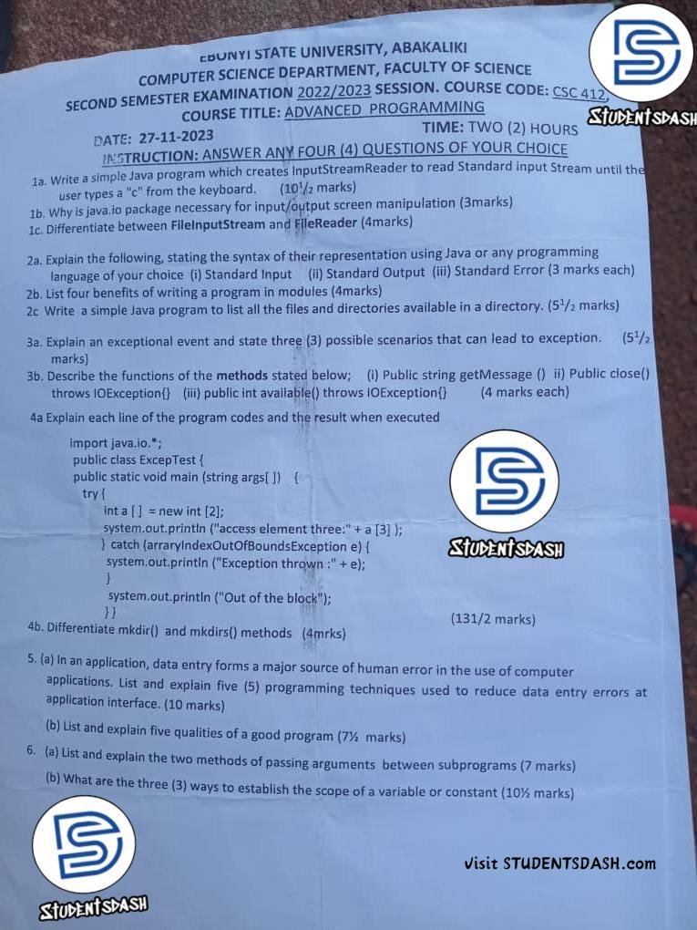 CSC 412 Past Questions and Answers