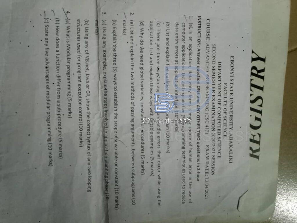 CSC 412 Past Questions and Answers 2021