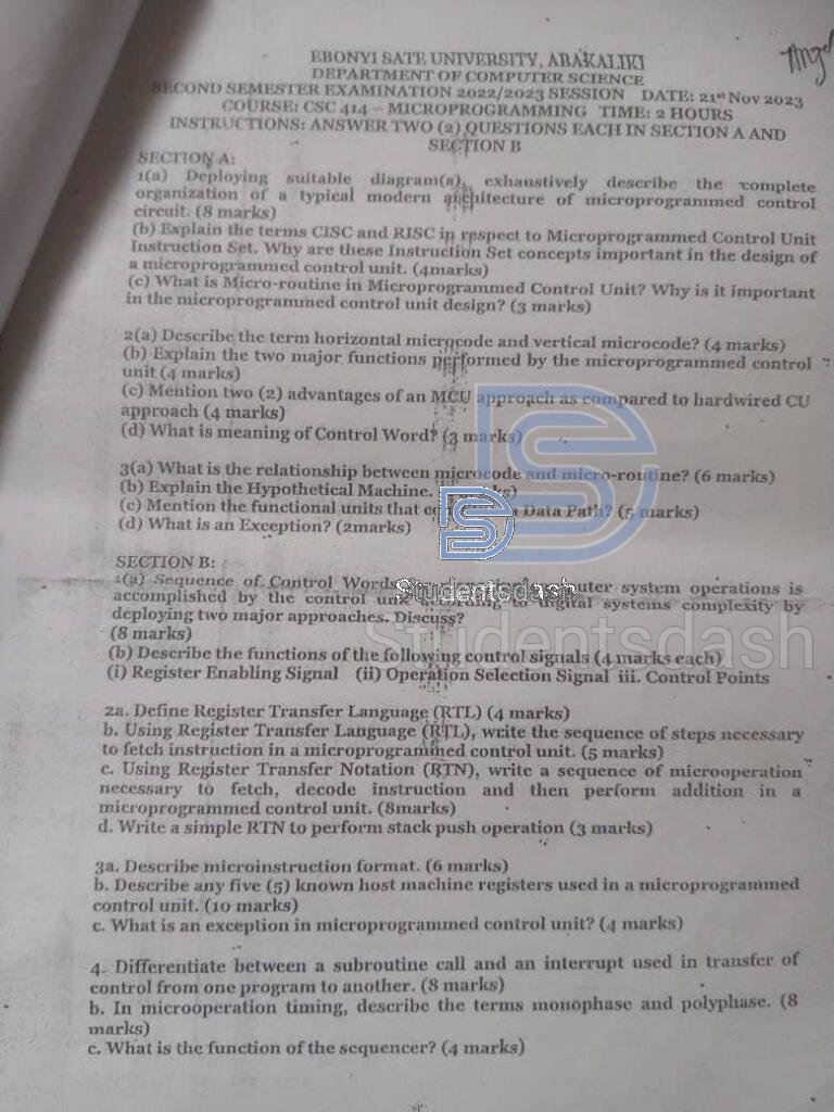CSC 414 Past Questions and Answers