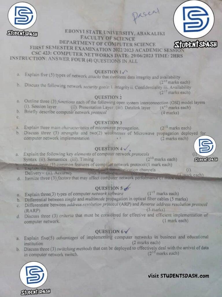 CSC 423 Past Questions and Answers