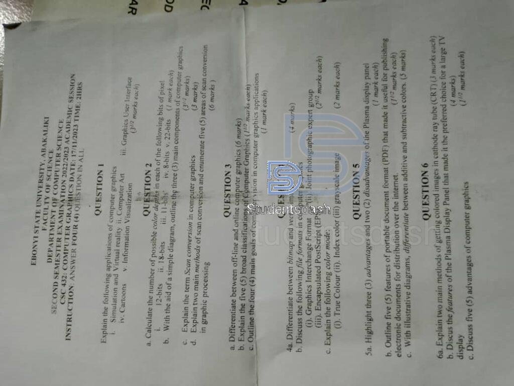 CSC 432 Past Questions and Answers 2023