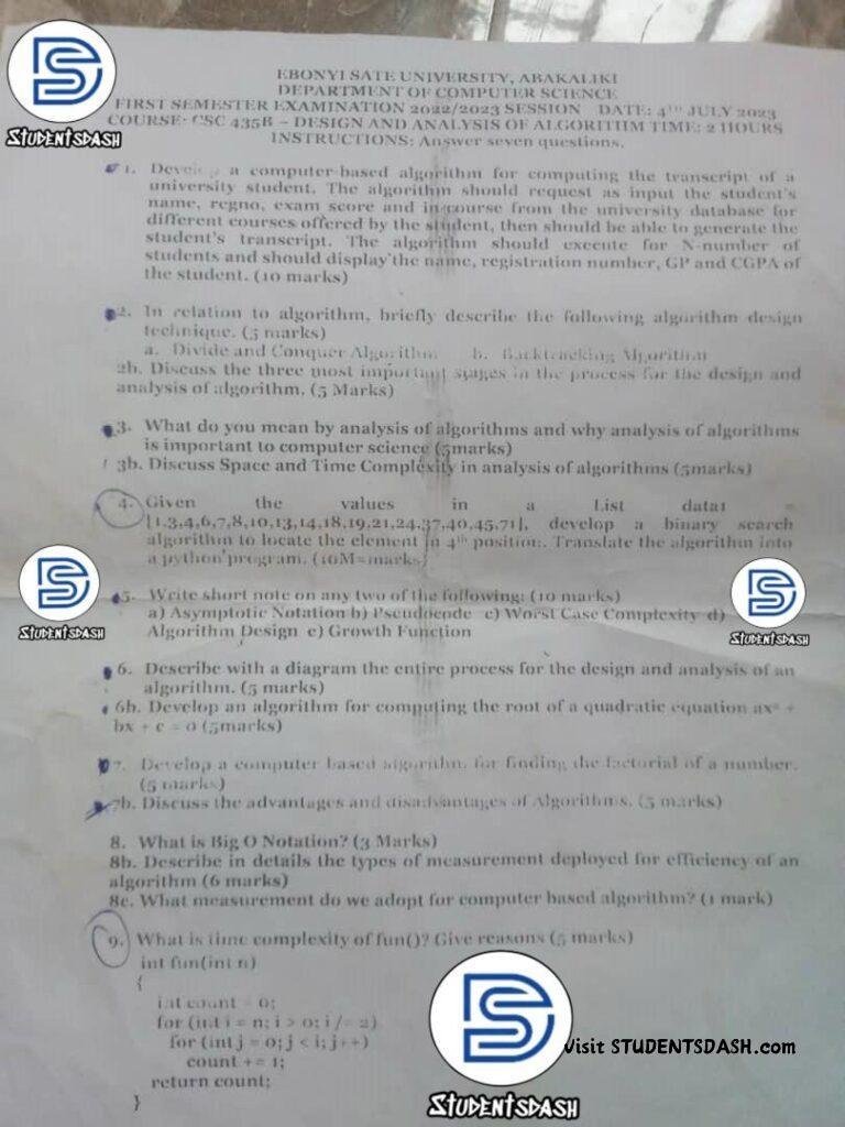 CSC 435B Past Questions and Answers