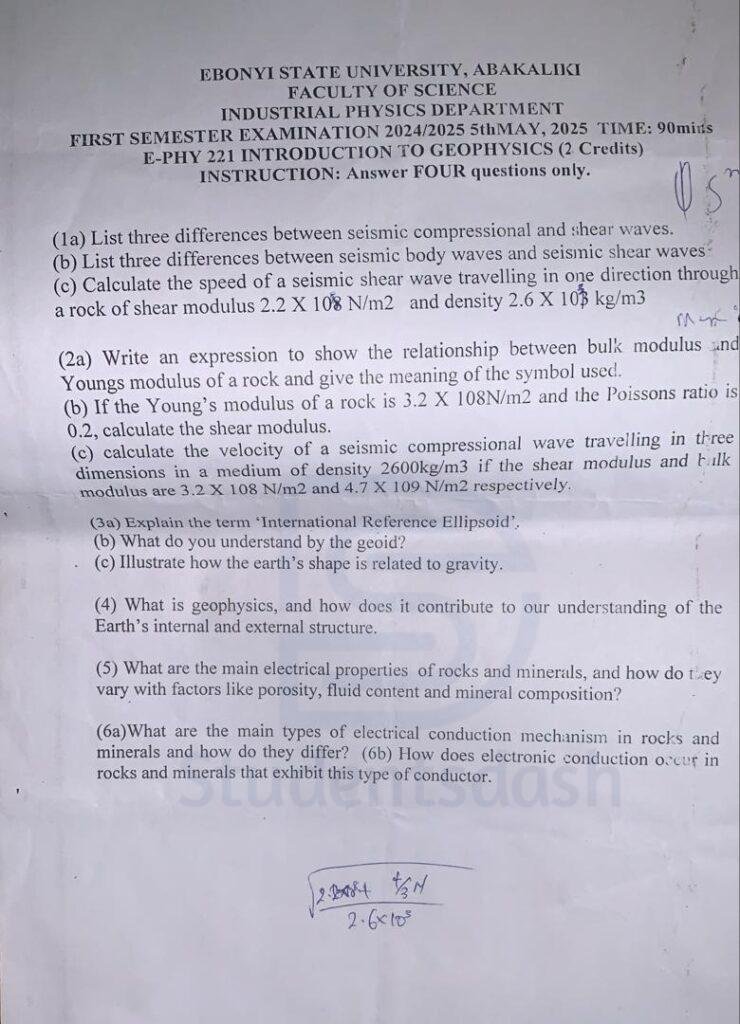 E-PHY 221 Past Questions and Answers