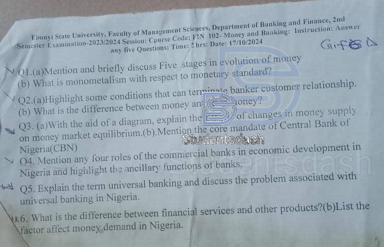 EBSU FIN 102 Past Questions and Answers  2024