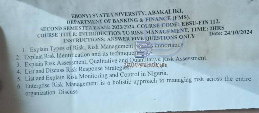EBSU FIN 112 Past Questions and Answers 2024