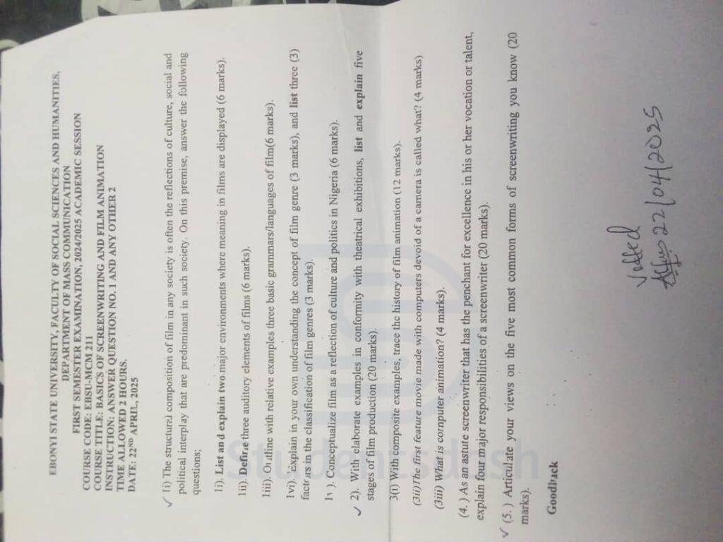EBSU MCM 211 Past Questions and Answers