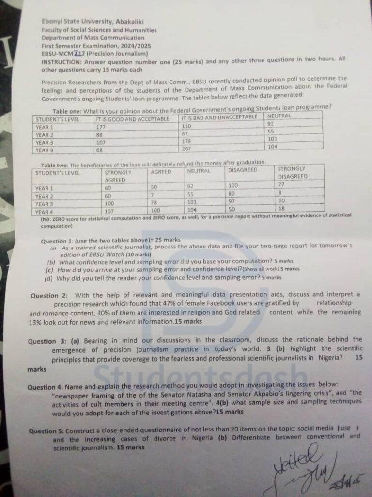 EBSU MCM 217 Past Question and Answers