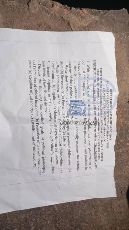 EBSU POL 107 Past Questions and Answers