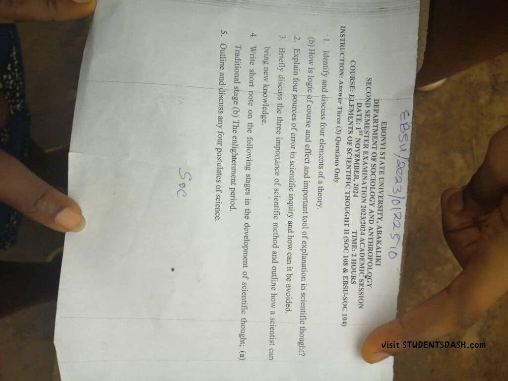EBSU SOC 104 Past Questions and Answers