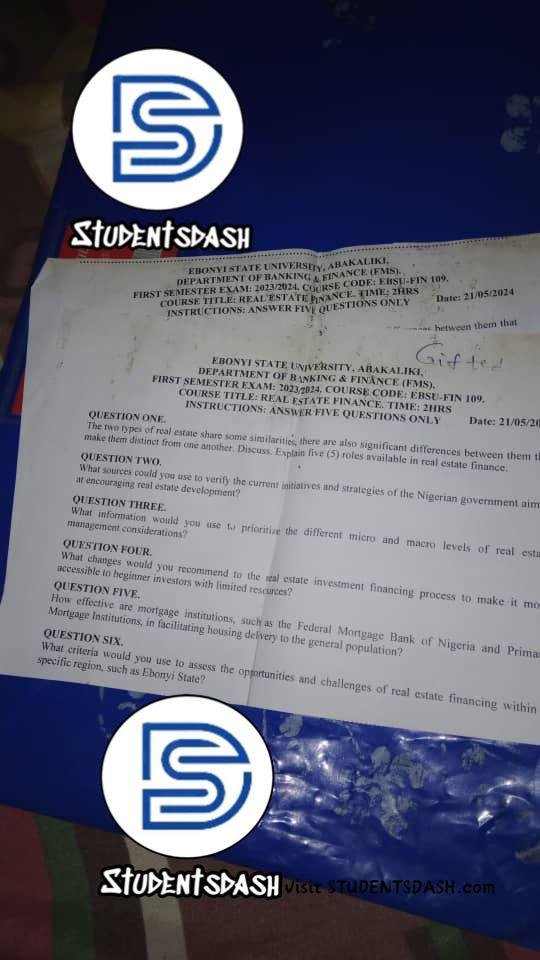 EBSU – FIN 109 Past Questions and Answers