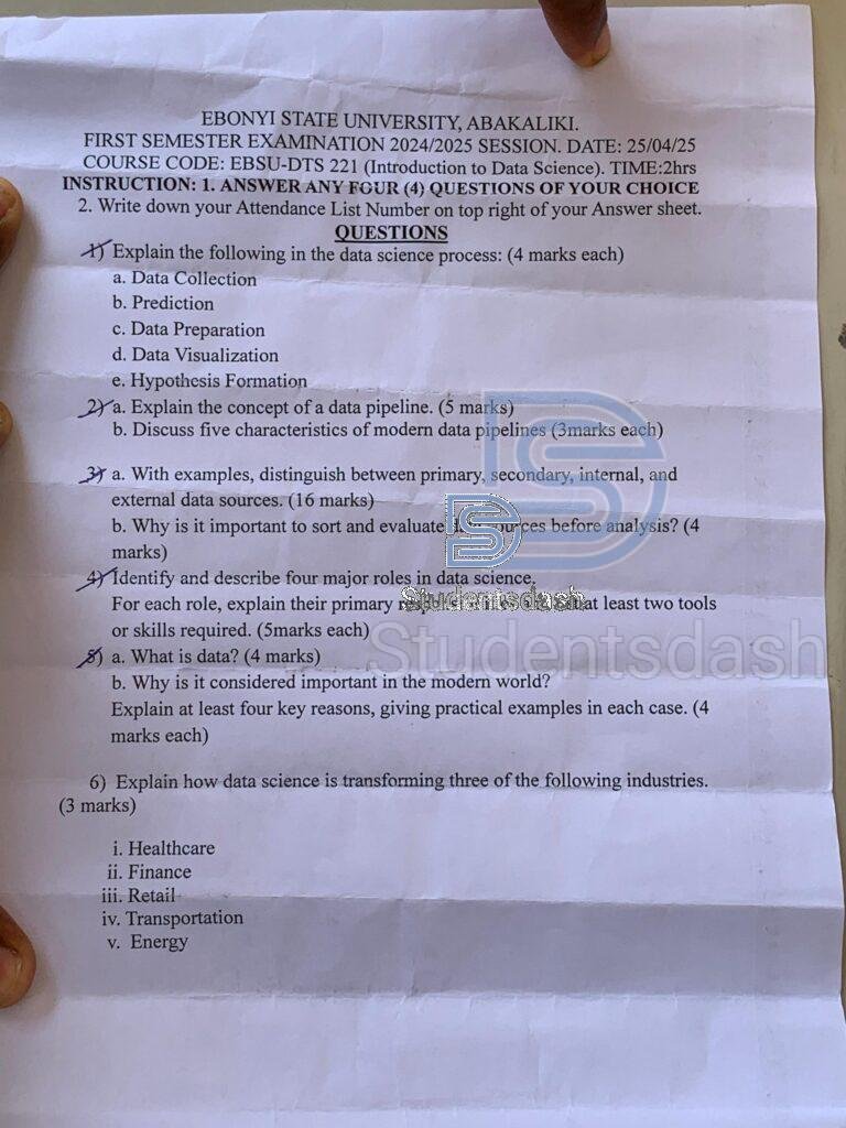 EBSU-DTS 221 Past Questions and Answers