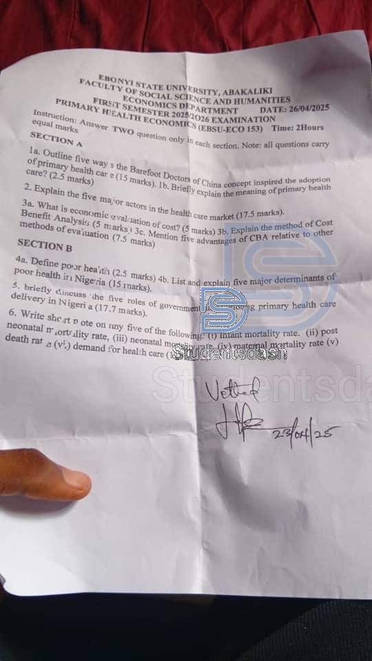 EBSU-ECO 153 Past Questions and Answers
