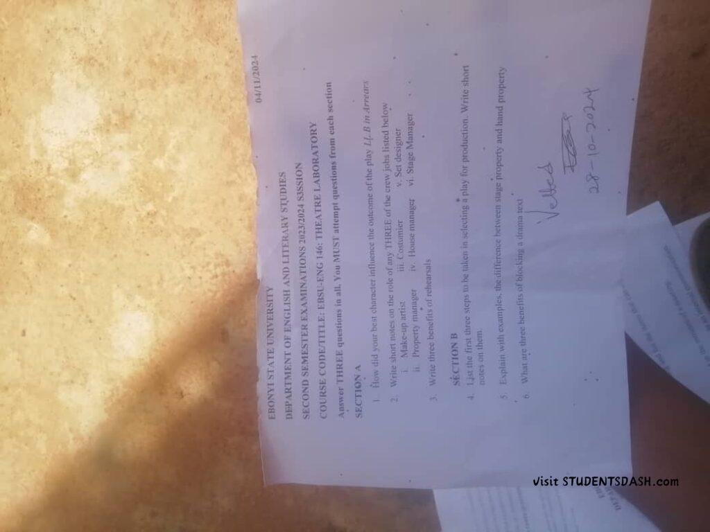 EBSU-ENG 146 Past Questions and Answers