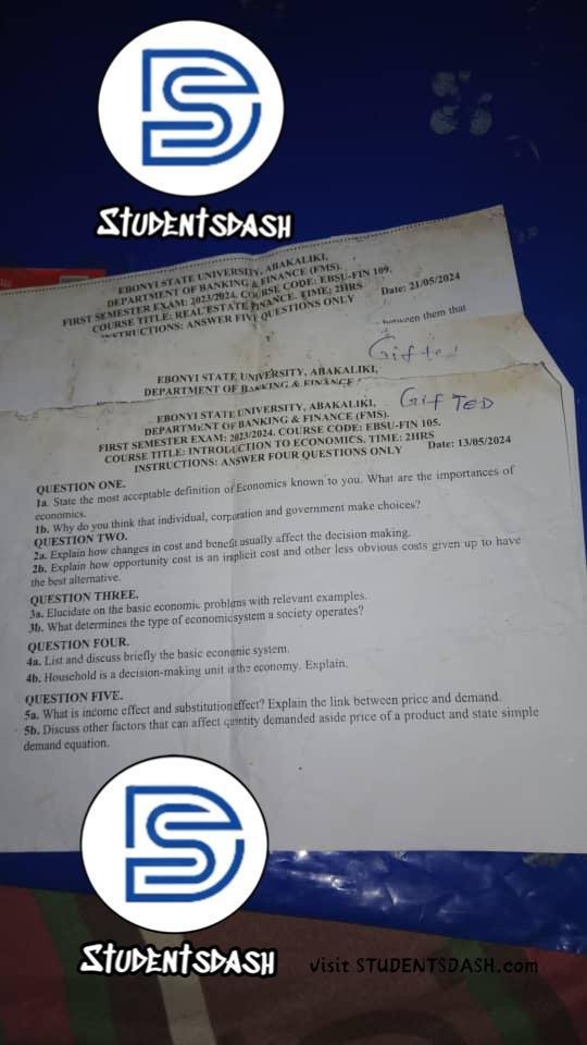 EBSU-FIN 105 Past Questions and Answers